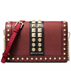 NWT MICHAEL Michael Kors Red and Black Crossbody with Gold Studs